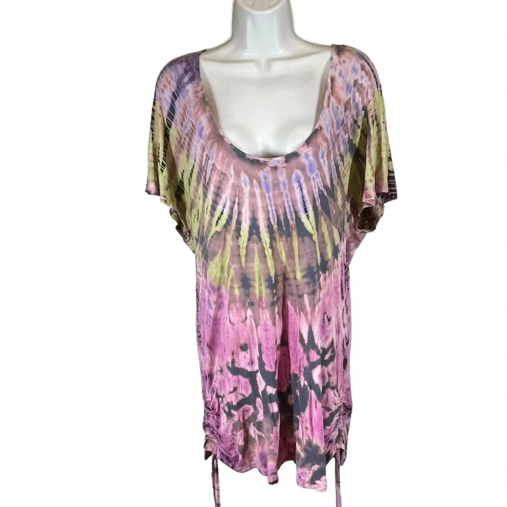 Sakkas Tie-Dye Tunic - Pink, Green, and Brown